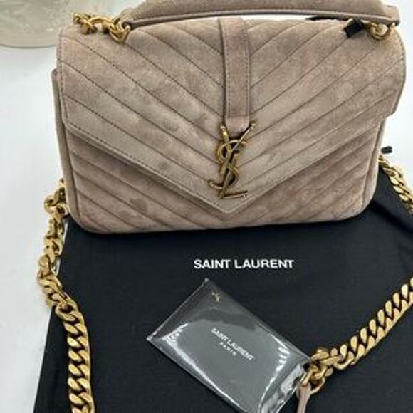 Women's Saint Laurent Ysl quilted medium suede shoulder Bag made in Italy - Picture 14 of 16